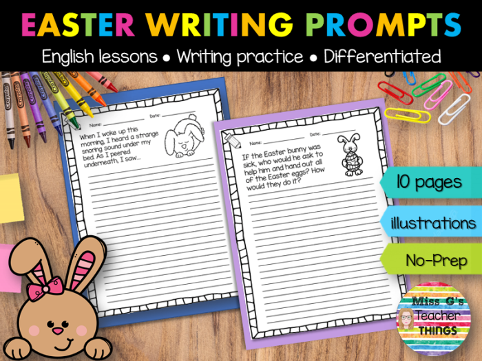 Easter Bunny Adventure Writing Activity for Young Learners Grade 2 Second grade Easter writing prompt worksheet featuring imaginative bunny scenario for creative handwriting practice