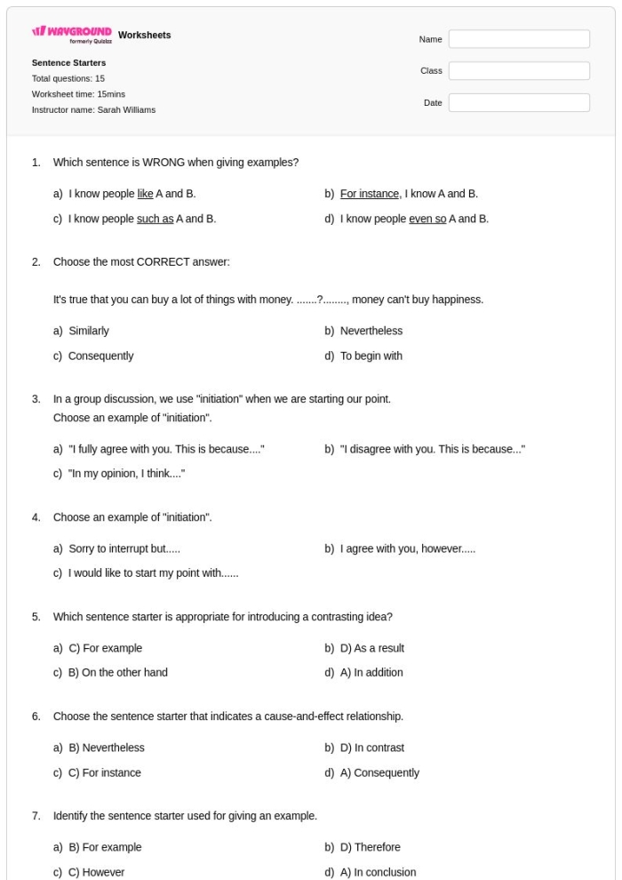 Engaging prompts to inspire creativity in young learners Creative Sentence Starters worksheet for third graders to enhance storytelling skills