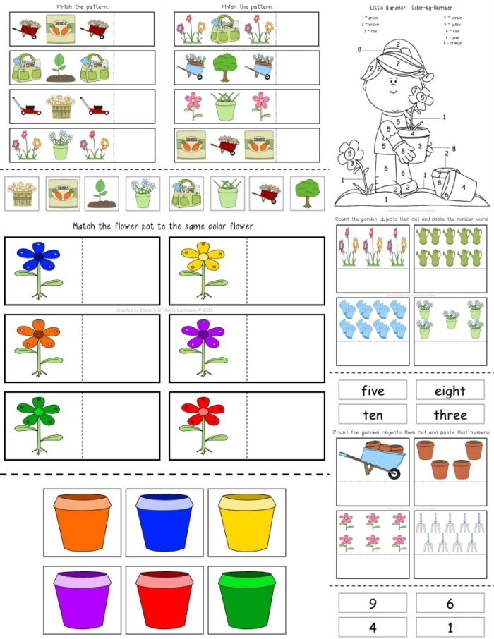 Third grade student completing a creative writing worksheet about funny garden adventures