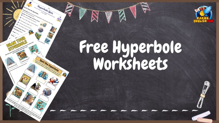 Hyperbole Story Writing Activity for Elementary Students Worksheet 18 Fifth grade students completing a hyperbole story worksheet with fill-in-the-blank writing prompts for creative storytelling