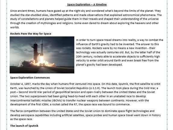 Students reviewing a worksheet page about government funding decisions for space exploration programs