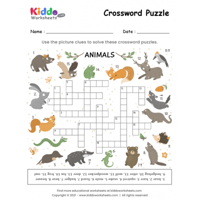 Engaging "Crossword on the Go!" activity for young learners Crossword puzzle worksheet for kindergarten focusing on spelling and vocabulary skills
