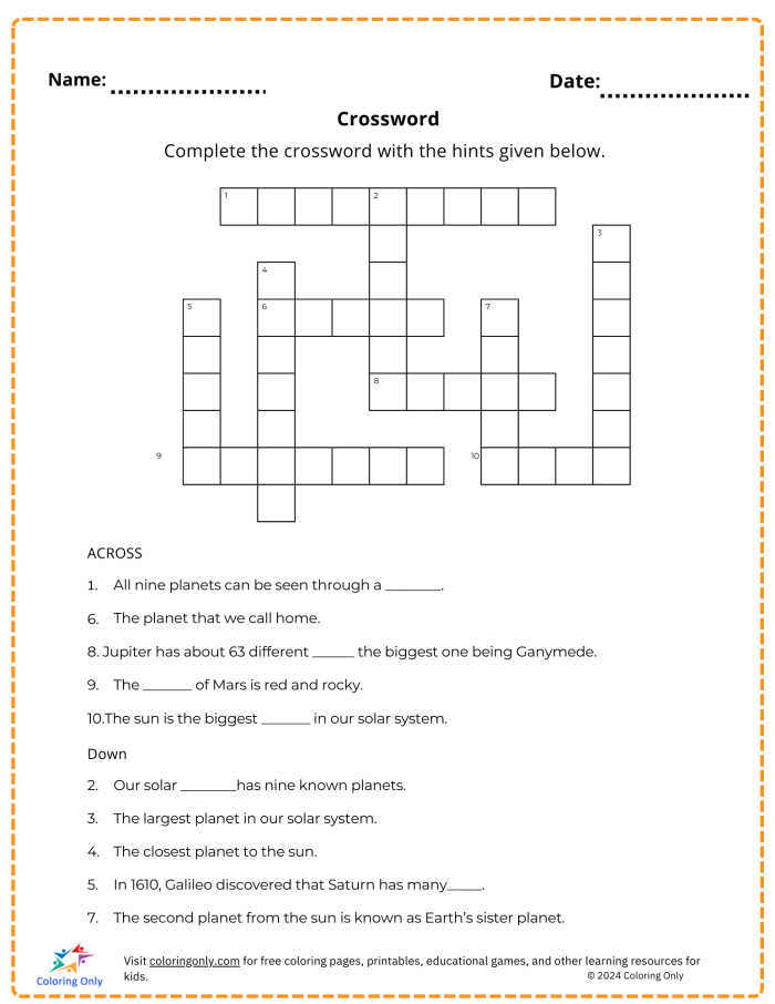 Engaging Crossword on the Go! activity for young learners in English Language Arts Crossword puzzle worksheet designed for kindergarten students to enhance spelling and vocabulary skills