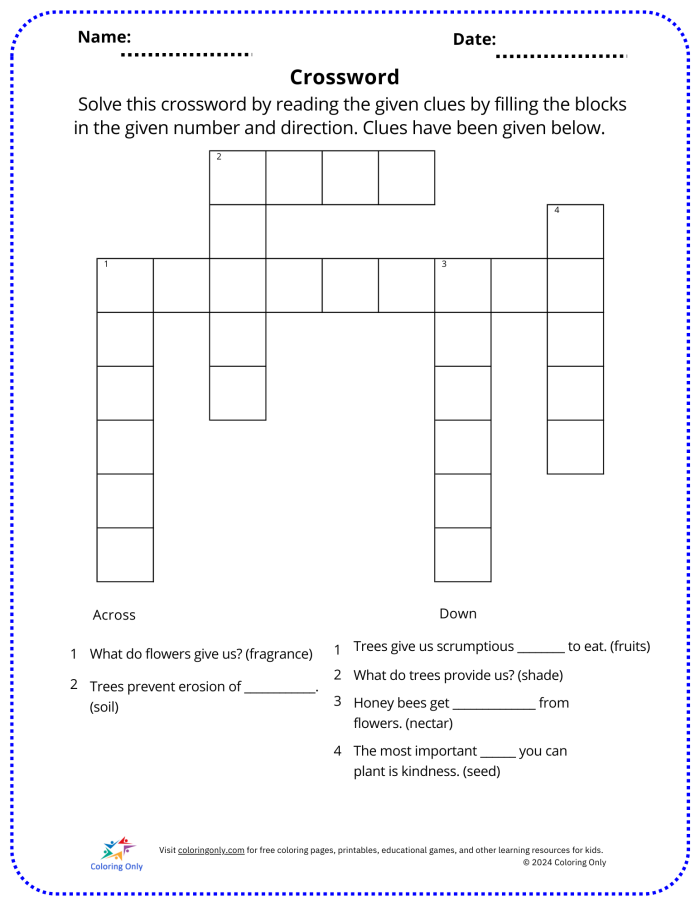 Engaging "Crossword on the Go!" worksheet for young learners in English Language Arts Crossword puzzle worksheet designed for kindergarten students to enhance spelling and vocabulary skills