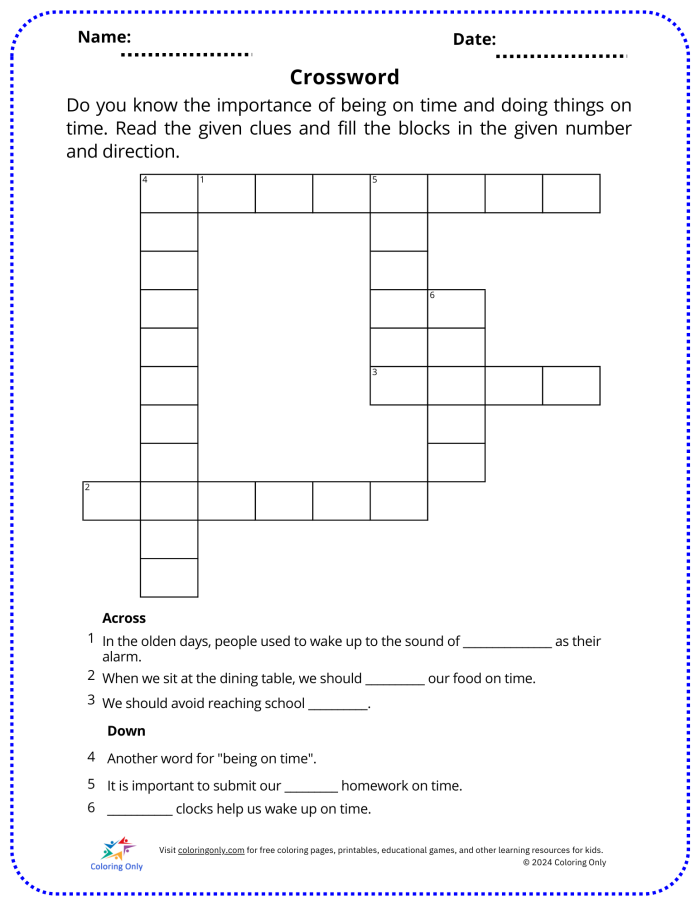 Engaging Crossword on the Go! worksheet for early learners in English Language Arts Crossword puzzle worksheet designed for kindergarten students to enhance spelling and vocabulary skills