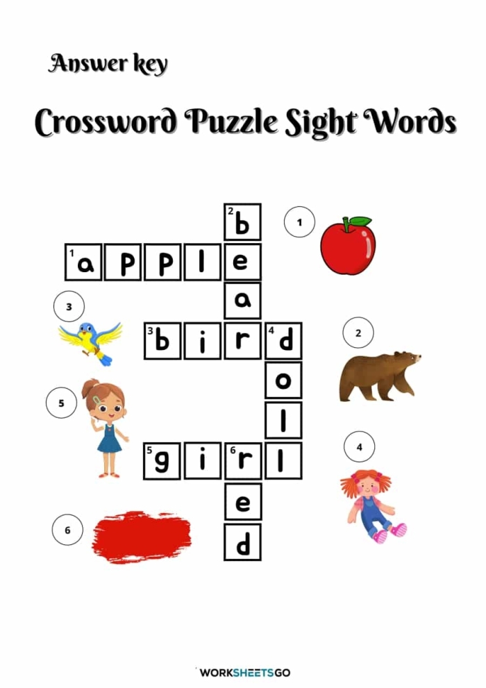 Engaging Crossword on the Go! worksheet for young learners in English Language Arts Crossword puzzle worksheet designed for kindergarten students to enhance spelling and vocabulary skills