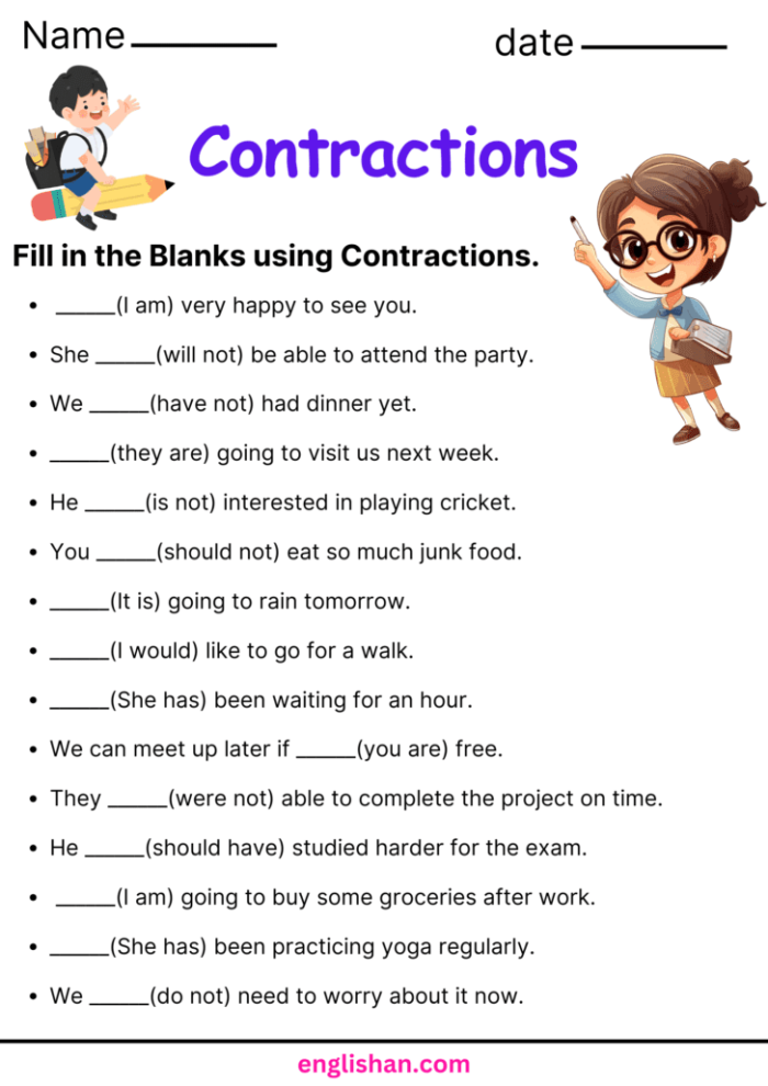 Crystal Clear Contractions Worksheet for Grade 2 Students Second Image Second grade students learning grammar by completing a Crystal Clear Contractions worksheet