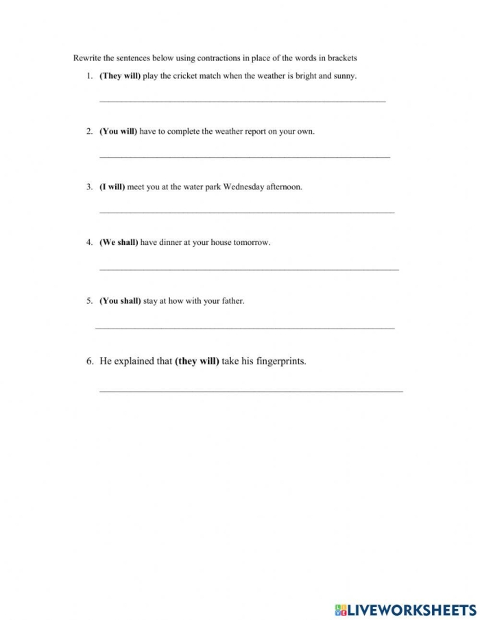 Crystal Clear Contractions Worksheet Number 22 Second grade students completing the Crystal Clear Contractions grammar worksheet