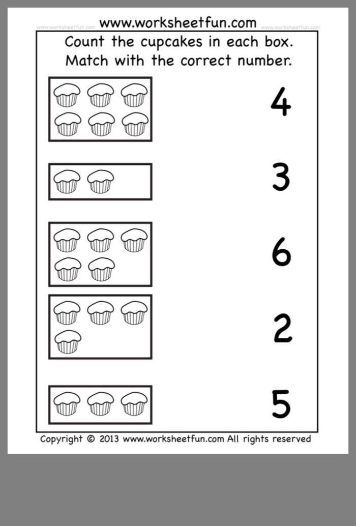 Colorful Counting Cupcakes worksheet for Pre-K addition practice