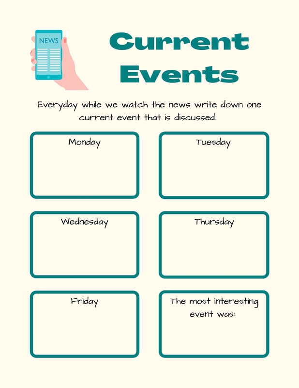 Current Events: What's in the News? worksheet for sixth graders Graphic organizer for analyzing current events in a sixth-grade grammar lesson