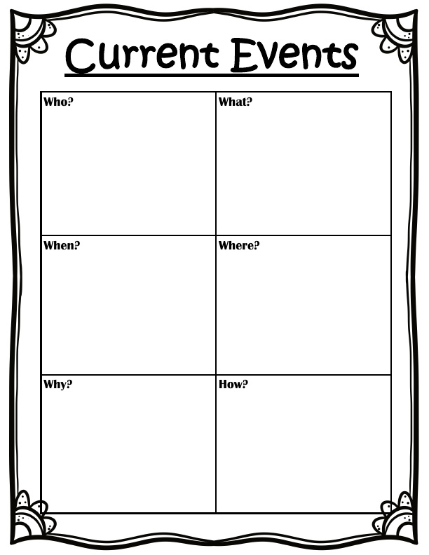 Current Events What is in the News Worksheet for 6th Grade Grammar Students Sixth grade student completing a graphic organizer about recent news headlines for a grammar and mechanics lesson