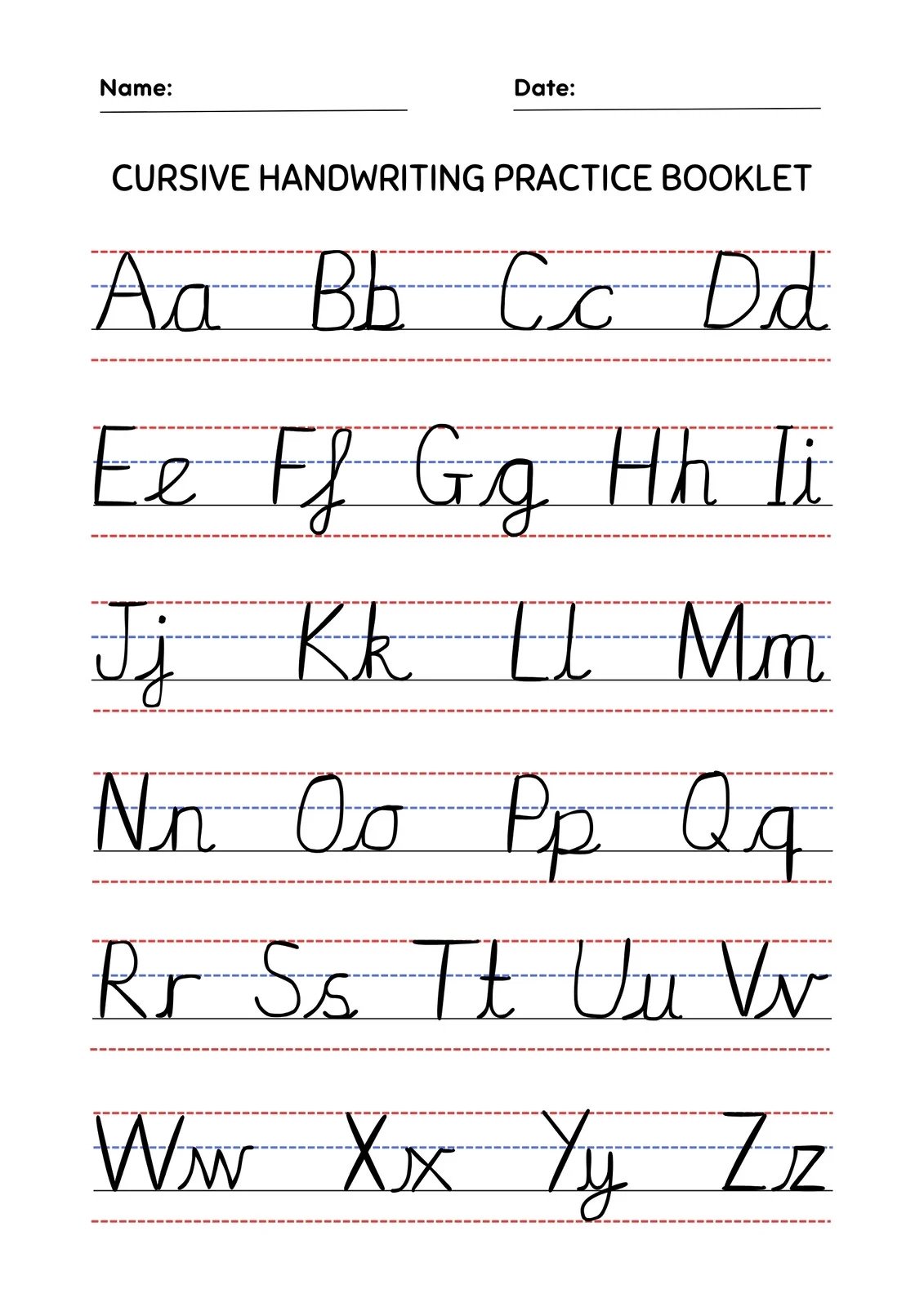 Cursive A worksheet designed for third graders to practice their penmanship