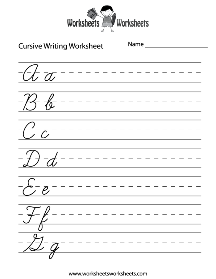 Third grade cursive A penmanship practice worksheet for students