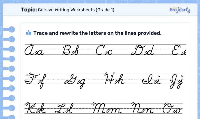 Cursive A worksheet designed for third graders to practice their penmanship