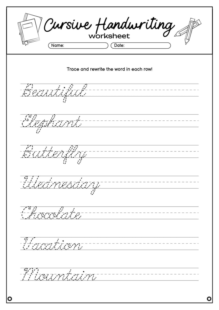 Cursive Practice Animals Worksheet Number 23 for Third Grade Students Third grade students practicing cursive writing with animal themed words on a handwriting worksheet
