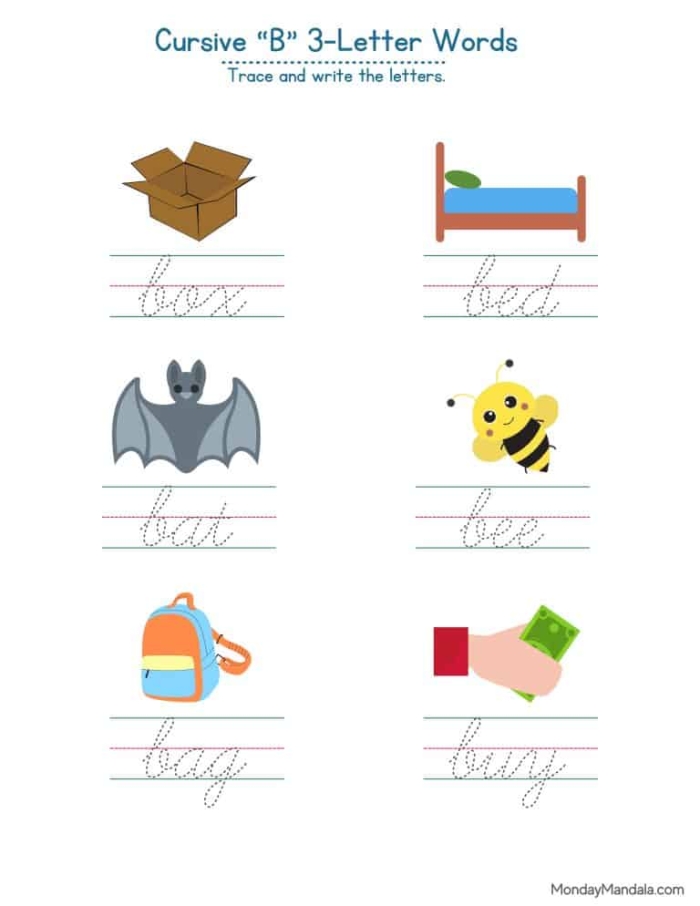 Practice cursive B with this engaging and educational worksheet for young learners Cursive B worksheet designed for third graders to enhance penmanship skills