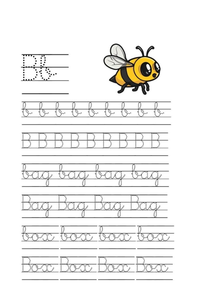 Cursive B Penmanship Practice Worksheet 7 Third grade student practicing cursive letter B handwriting on an Earth and Space science themed worksheet