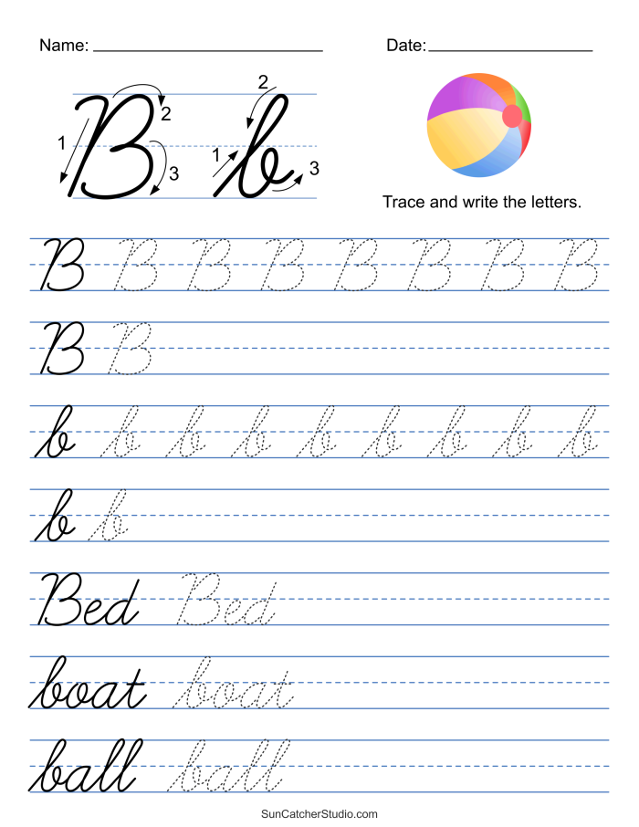 Cursive B handwriting practice worksheet for third grade space science unit 17 Third grade student worksheet featuring cursive B penmanship practice with space themed borders