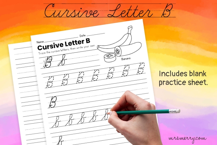 Practice your cursive B with this engaging worksheet for young learners Cursive B worksheet designed for third graders to enhance their penmanship skills
