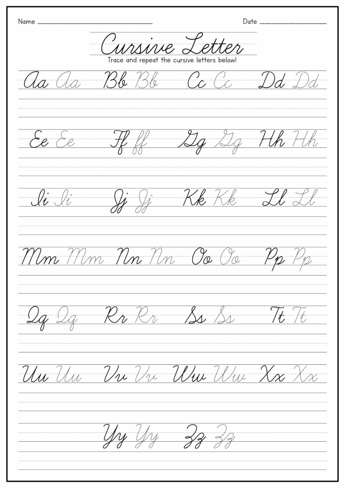 Third grade student practicing cursive handwriting with a letter C worksheet
