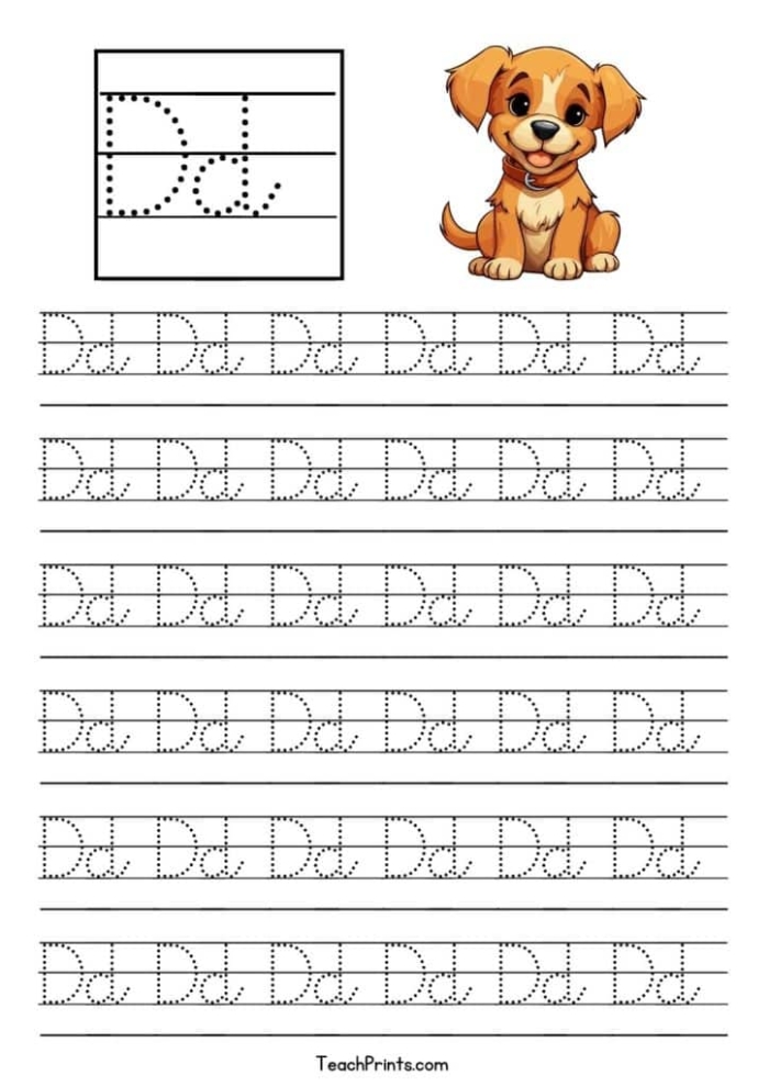 Worksheet for practicing cursive D handwriting for third graders