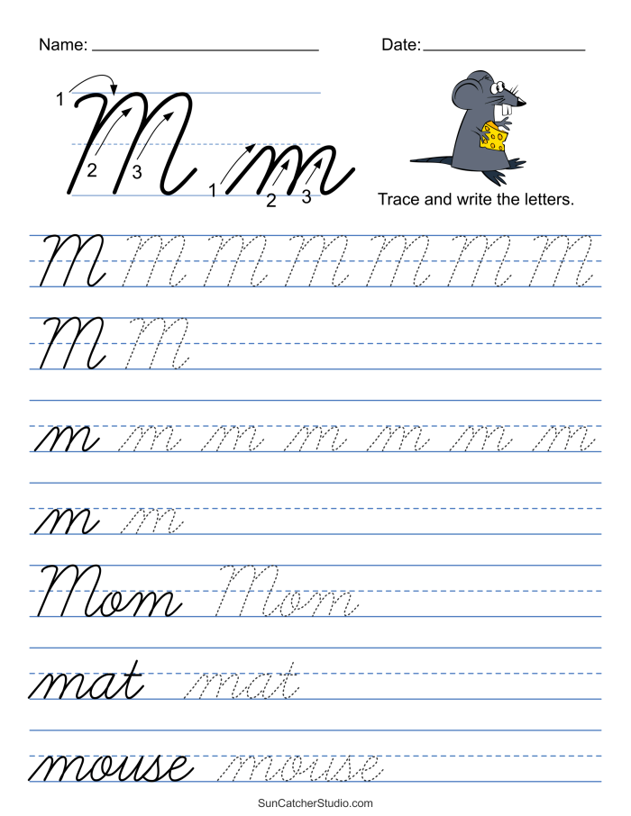 Cursive D worksheet designed for third graders to practice writing the letter D in cursive. Improve your cursive handwriting skills with this engaging worksheet.