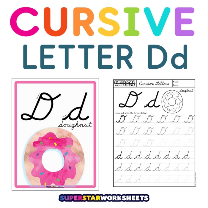 Cursive D worksheet for third graders focusing on perfecting the letter D in cursive writing
