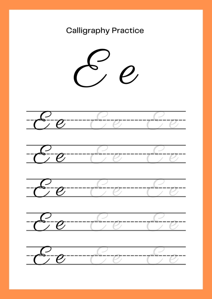 Enhance your cursive E with this engaging worksheet for third grade students Cursive E worksheet designed for third graders to practice their cursive E writing skills