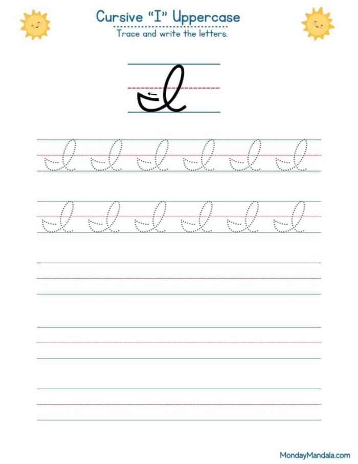 Cursive I handwriting practice page 22 Third grade cursive I practice worksheet for phonics students