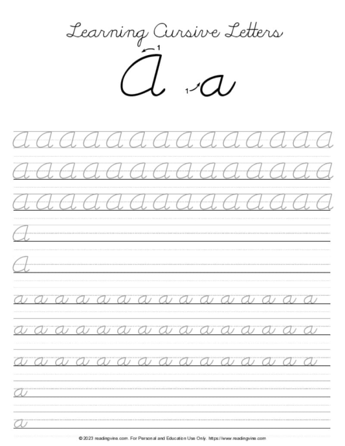 Cursive I handwriting practice sheet for third grade students Third grade student practicing the letter I with a cursive penmanship writing exercise