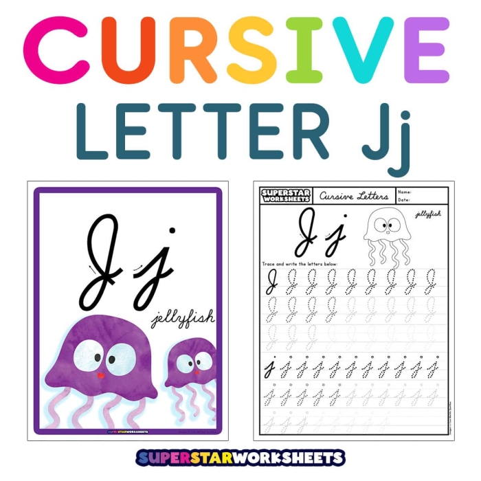 Engaging cursive J worksheet designed to enhance handwriting skills for young learners Cursive J worksheet for third graders to practice tracing and writing in cursive script