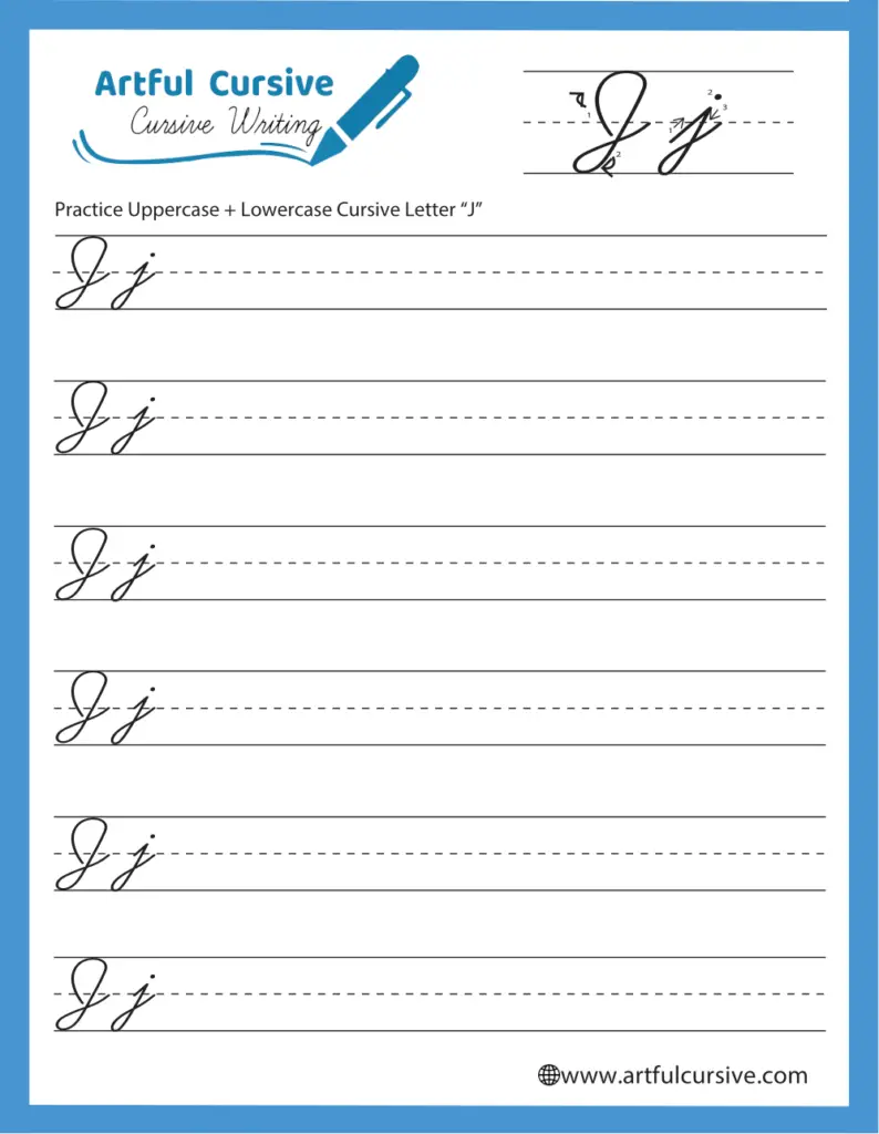 Practice tracing and writing a cursive J with our engaging worksheet for students Cursive J worksheet designed for third graders to practice writing in cursive