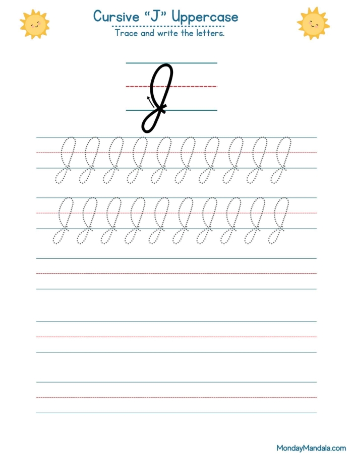 Practice your cursive J with this engaging worksheet for young learners Cursive J worksheet for third graders featuring tracing and writing activities