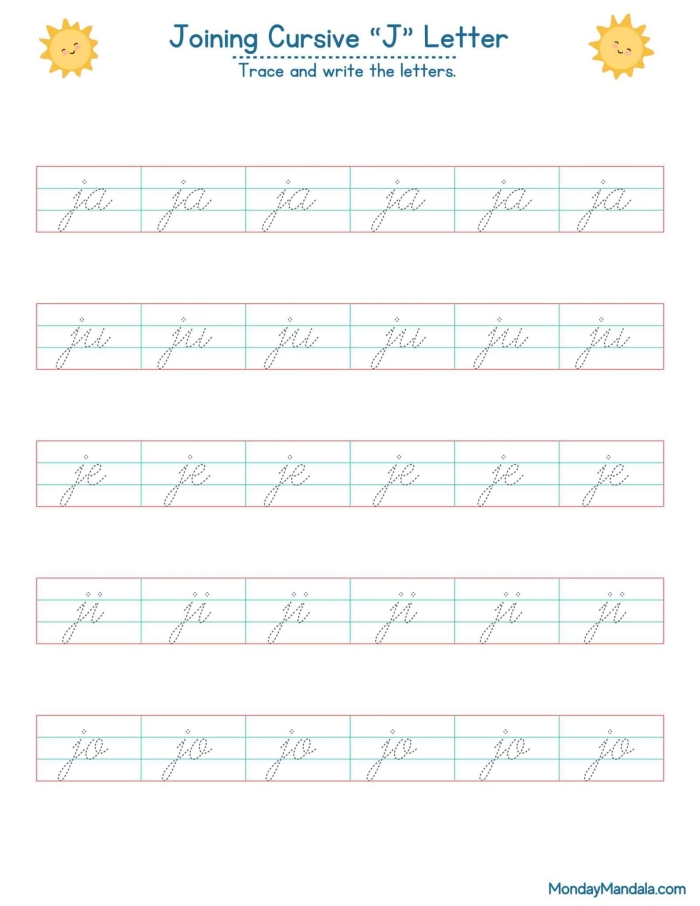 Practice your cursive J with this engaging worksheet designed for young learners Cursive J worksheet for third graders to practice tracing and writing