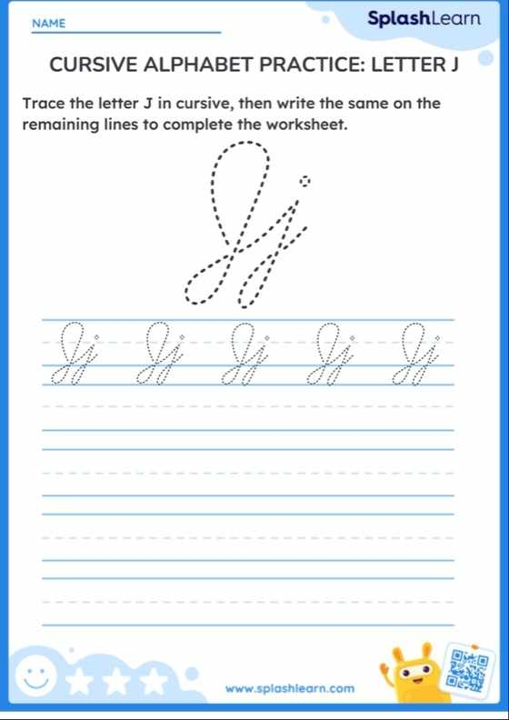 Practice writing a neat cursive J with this engaging worksheet for kids Cursive J worksheet for third graders, featuring tracing and writing practice
