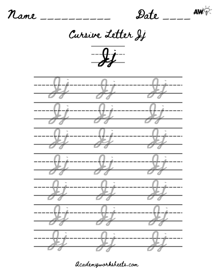 Practice your cursive J with this engaging worksheet designed for young learners Cursive J writing worksheet for third graders focusing on tracing and practicing the letter J