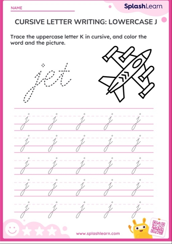 Explore our engaging cursive J worksheet for mastering handwriting skills Cursive J worksheet for third graders featuring tracing and practice sections
