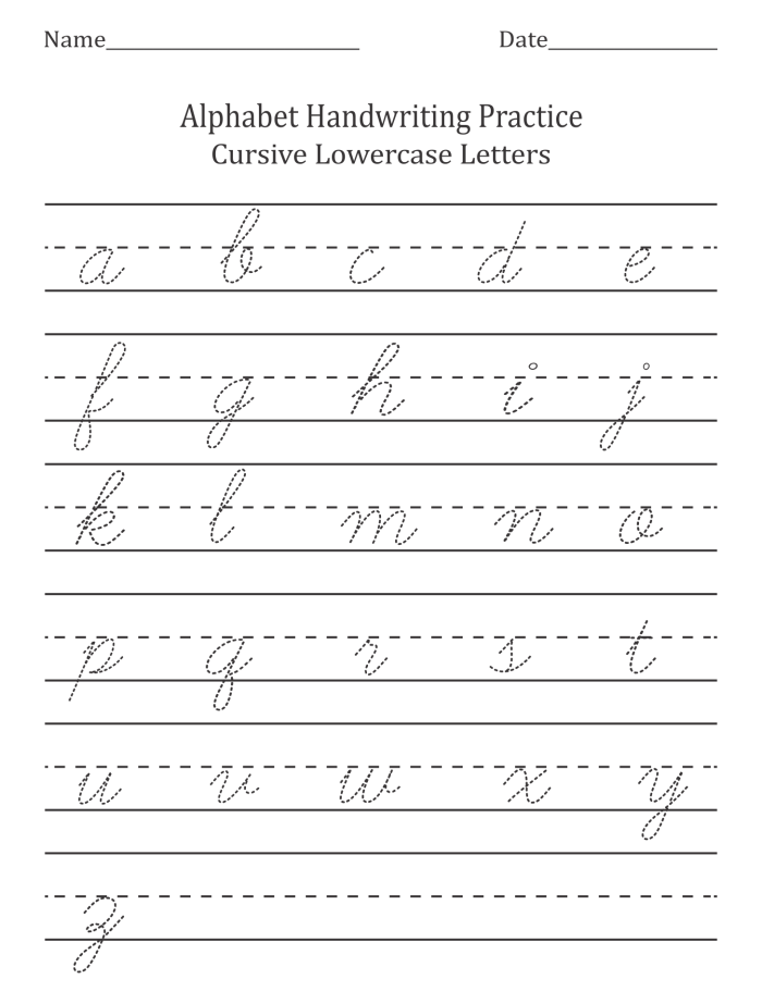 First grade student practicing cursive handwriting of their first and last name on a printable worksheet