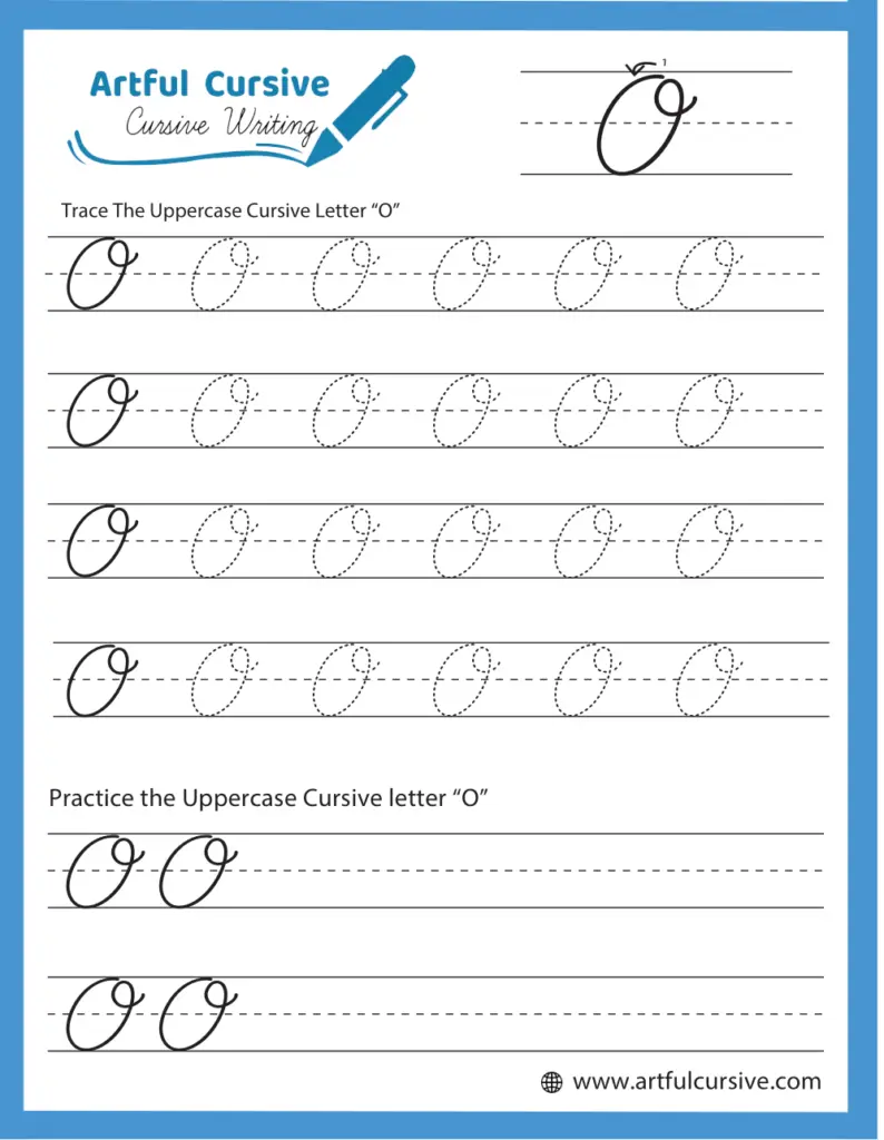 Engaging exercise for practicing capital and lowercase cursive O writing Cursive O worksheet featuring Oliver and his orange objects for third graders