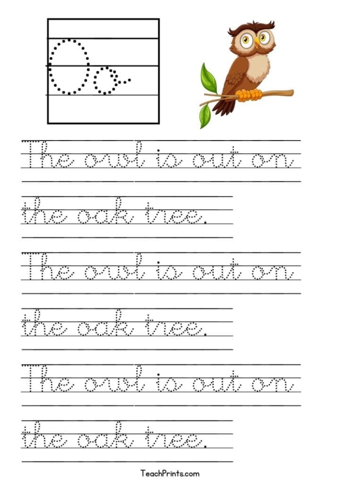 Practice writing capital and lowercase cursive O with this engaging worksheet for third graders Cursive O worksheet featuring Oliver with orange objects for practicing cursive writing