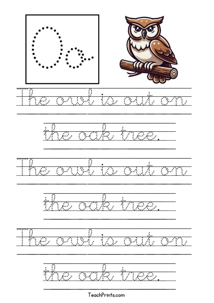 Practice writing capital and lowercase cursive O with this engaging worksheet Cursive O worksheet featuring Oliver and his orange objects for third graders