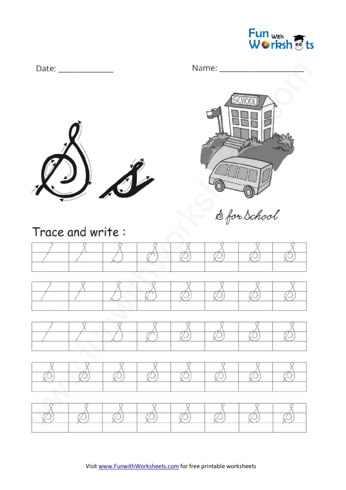 Cursive S worksheet for third graders to enhance writing skills Kids' cursive writing worksheet for practicing capital and lowercase "S" letters