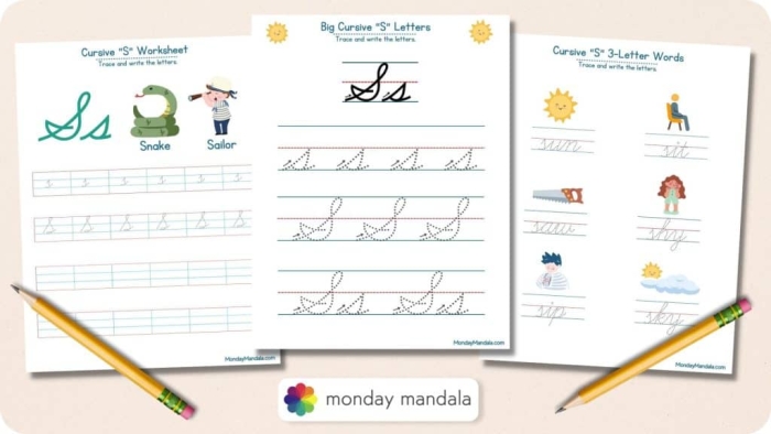 Practice cursive writing with this engaging worksheet focused on the letter S Cursive S worksheet for third graders featuring tracing and writing practice for capital and lowercase letters