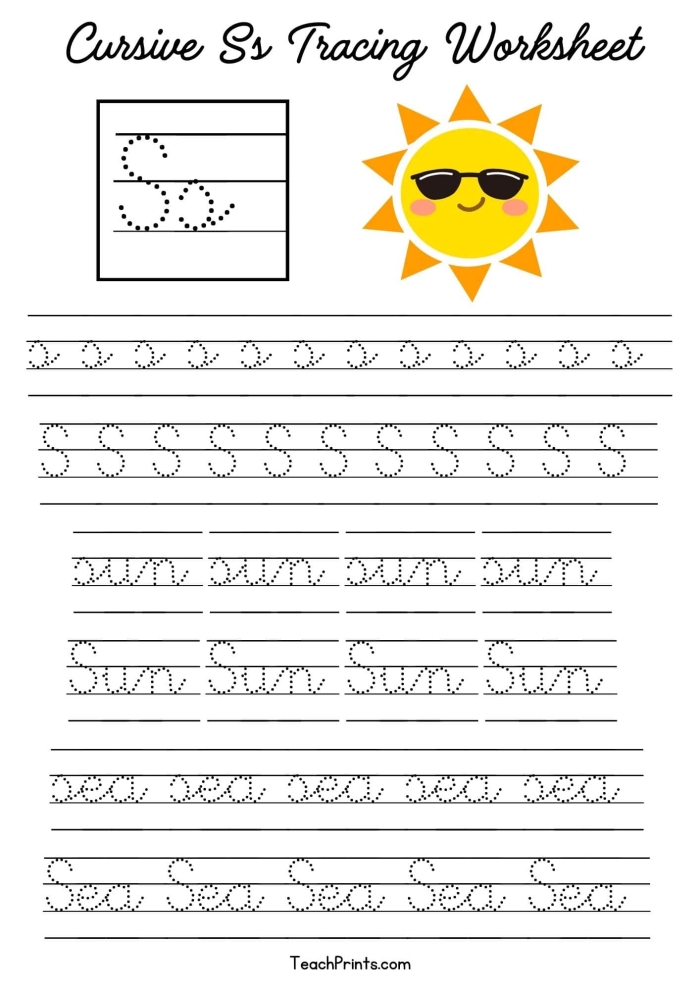 Cursive S Worksheet for Third Graders - Practice Writing Letters Kids tracing and writing cursive capital and lowercase "S" on a third-grade worksheet