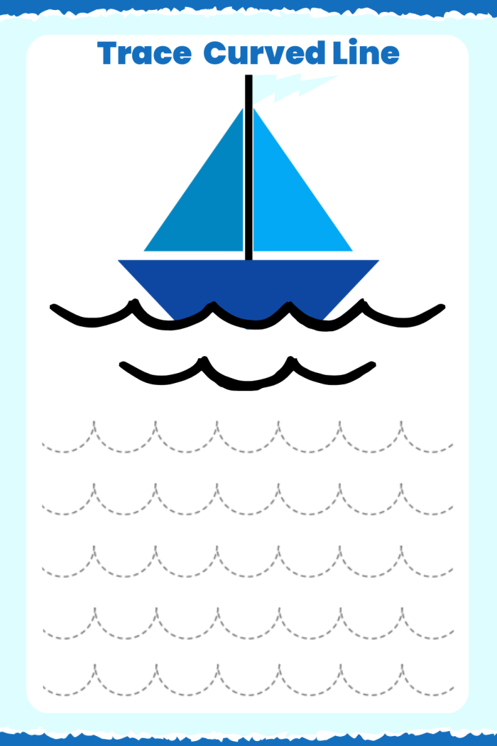 Preschooler matching shapes to objects by tracing curved lines on a worksheet