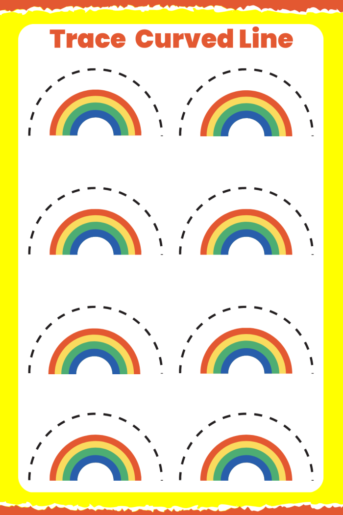 Pre-K worksheet with curved line tracing exercises to connect matching shapes and everyday objects