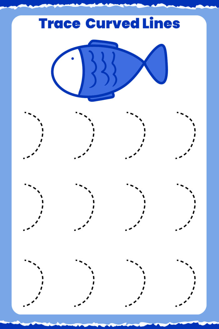 Pre-K worksheet with curved line tracing exercises to connect shapes to matching objects