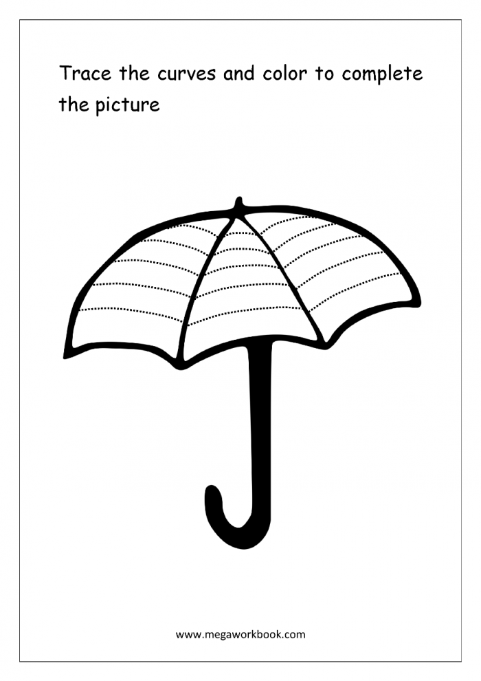 Pre-K students trace curved lines to connect shapes with matching real-world objects in this introductory tracing activity