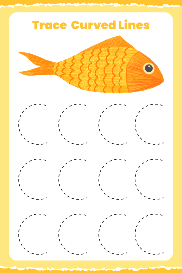Preschool student tracing curved dotted lines to connect shapes with matching real-world objects in this shape recognition activity