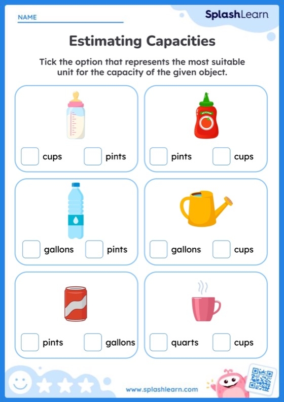 Fifth grade worksheet for practicing the conversion of customary capacity units 11